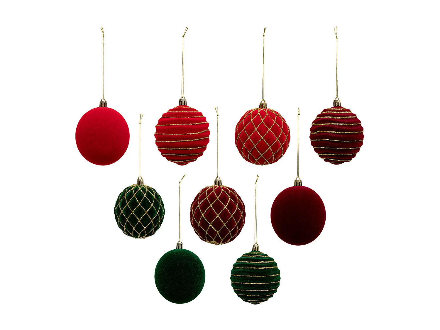Déco de Sapin Coffret 9 Boules de Noël pailletées D 8 cm Rouge et Vert