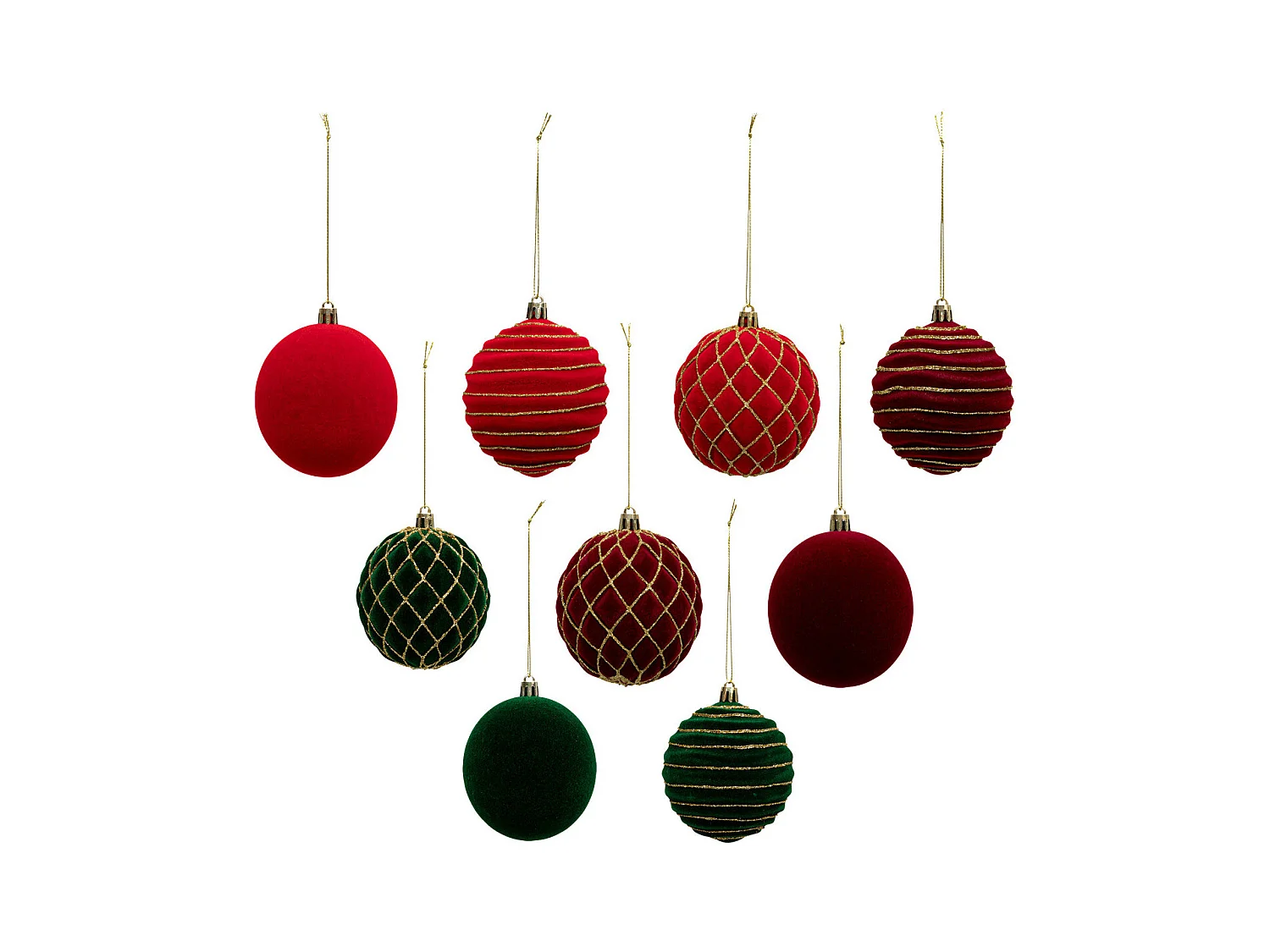 Déco de Sapin Coffret 9 Boules de Noël pailletées D 8 cm Rouge et Vert