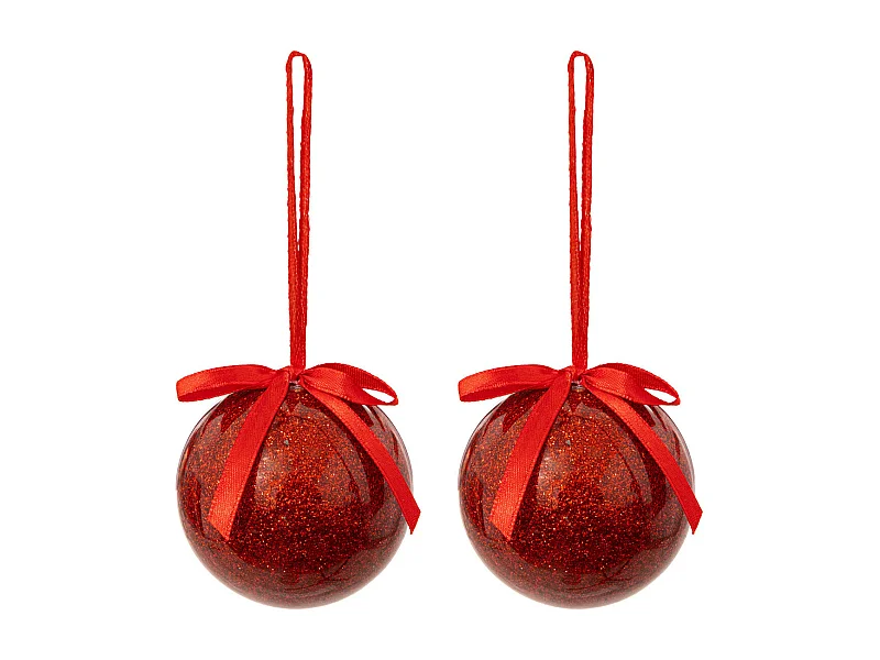 Déco Sapin Lot de 2 Boules de Noël Rouge pailleté D 6 cm