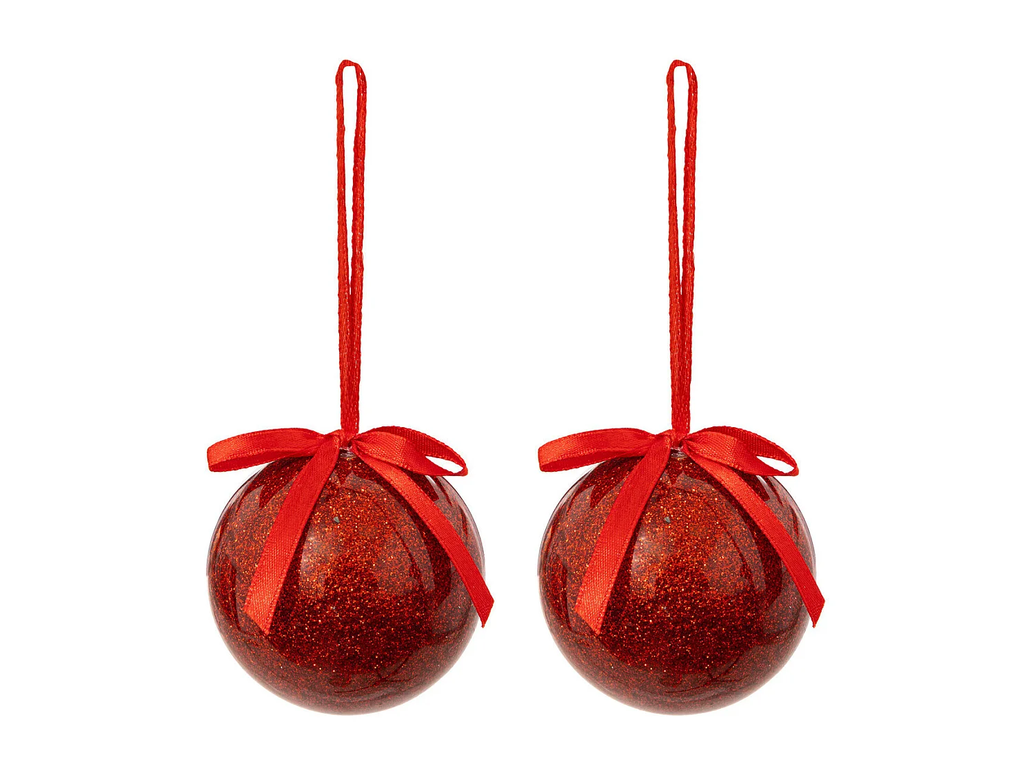 Déco Sapin Lot de 2 Boules de Noël Rouge pailleté D 6 cm