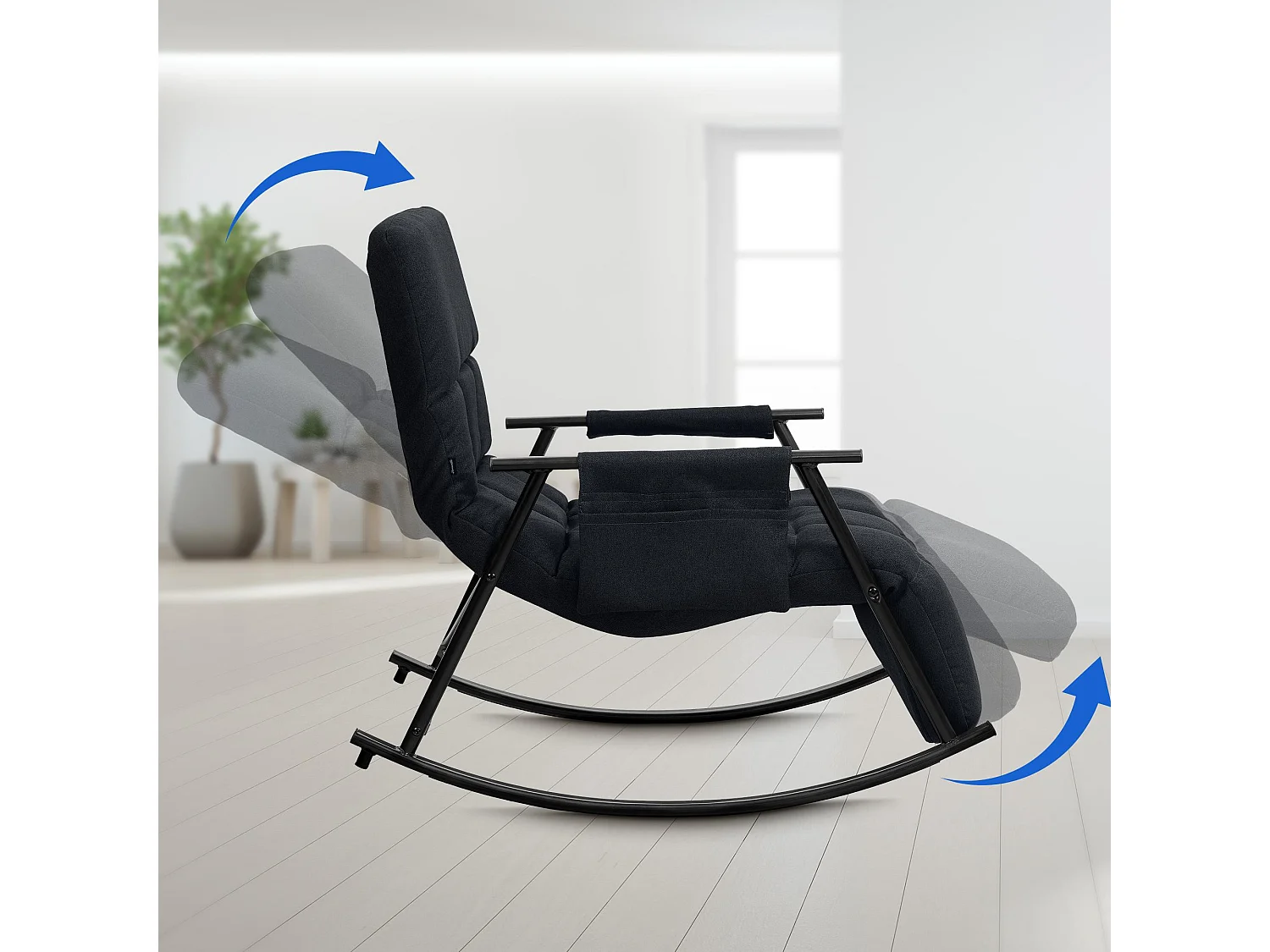 Fauteuil à bascule - Tissu & Métal noir mat - Noir - Cathy