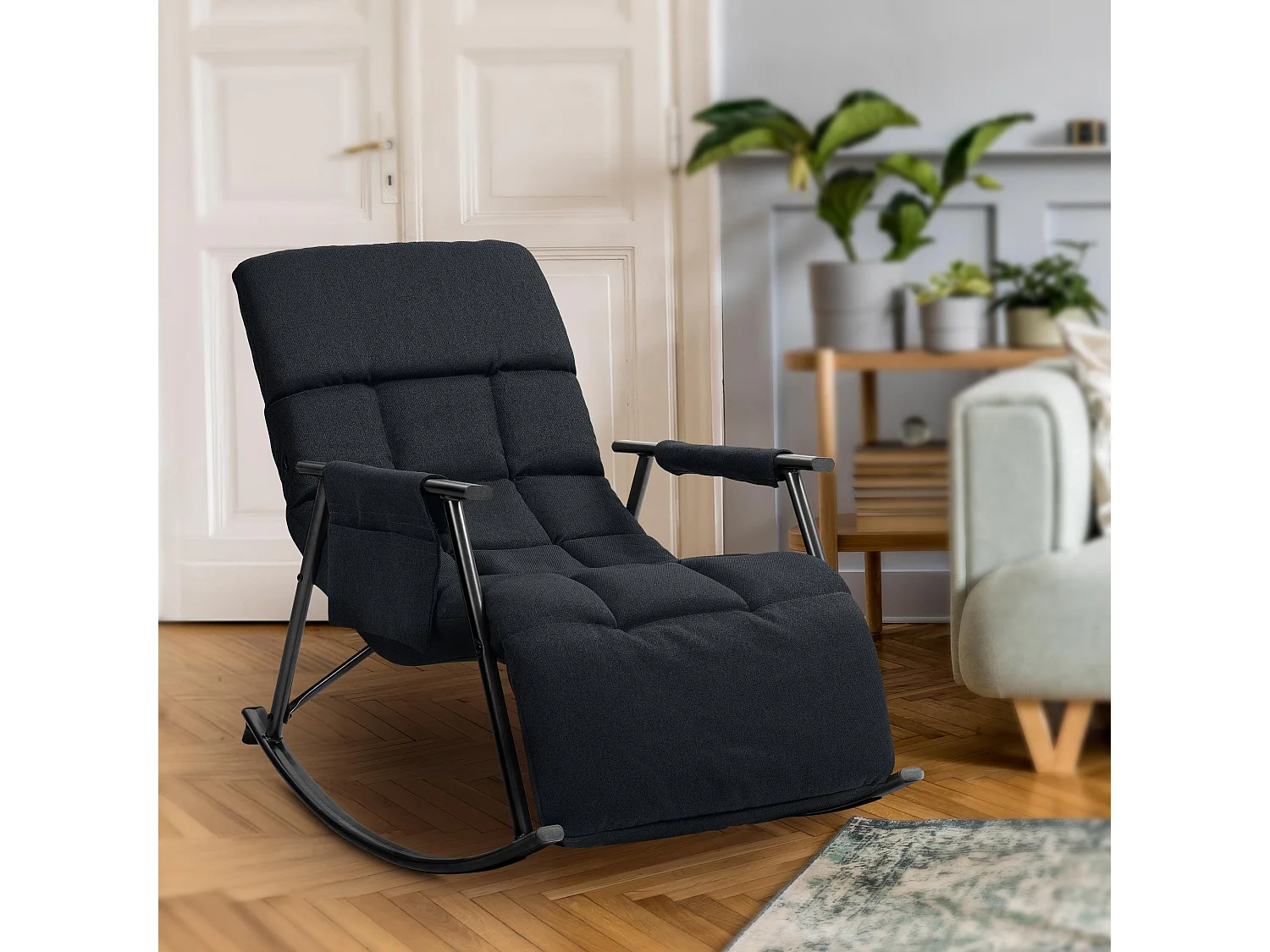 Fauteuil à bascule - Tissu & Métal noir mat - Noir - Cathy