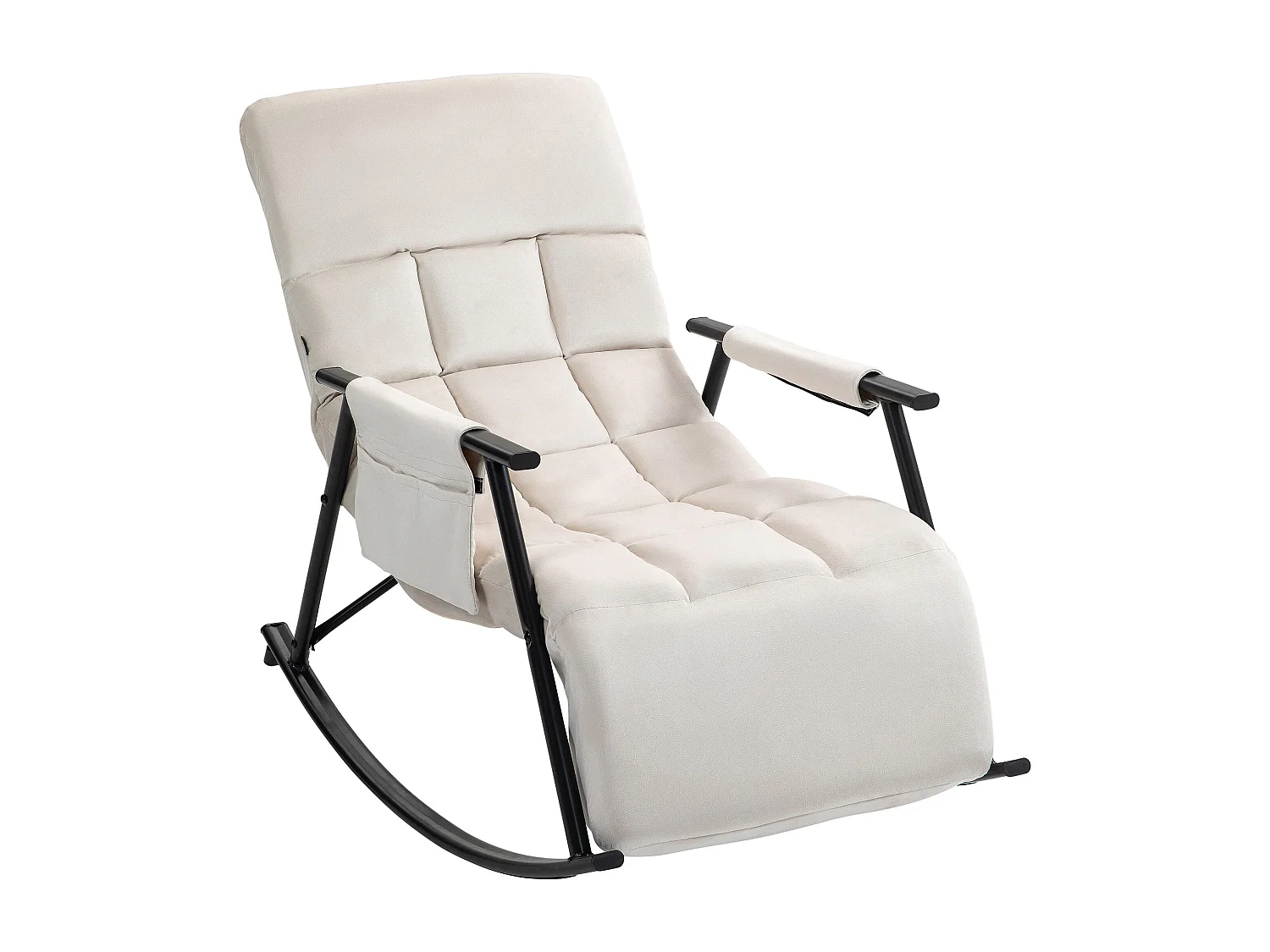Fauteuil à bascule - Velours & Métal noir mat - Crème - Cathy