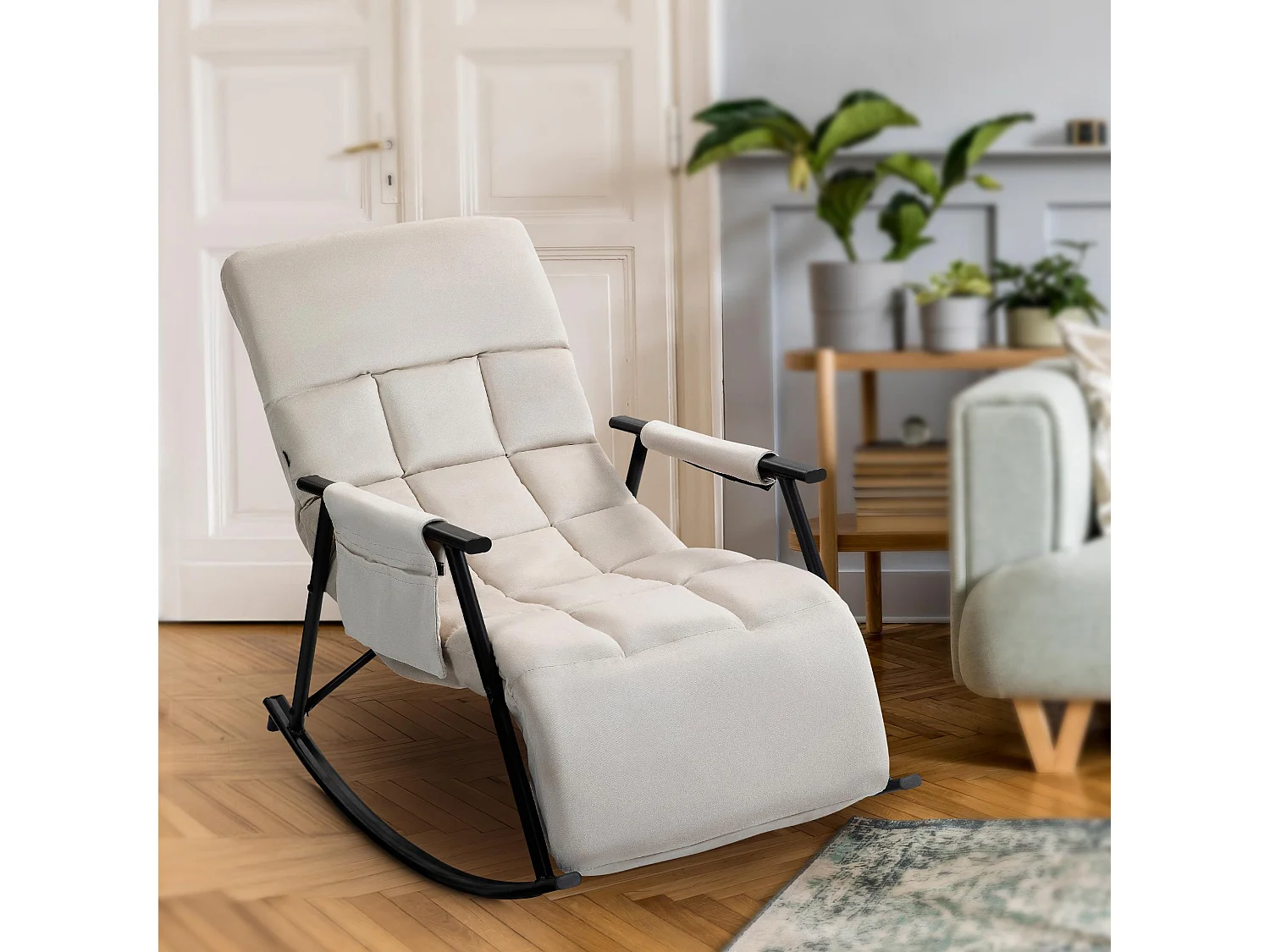 Fauteuil à bascule - Velours & Métal noir mat - Crème - Cathy