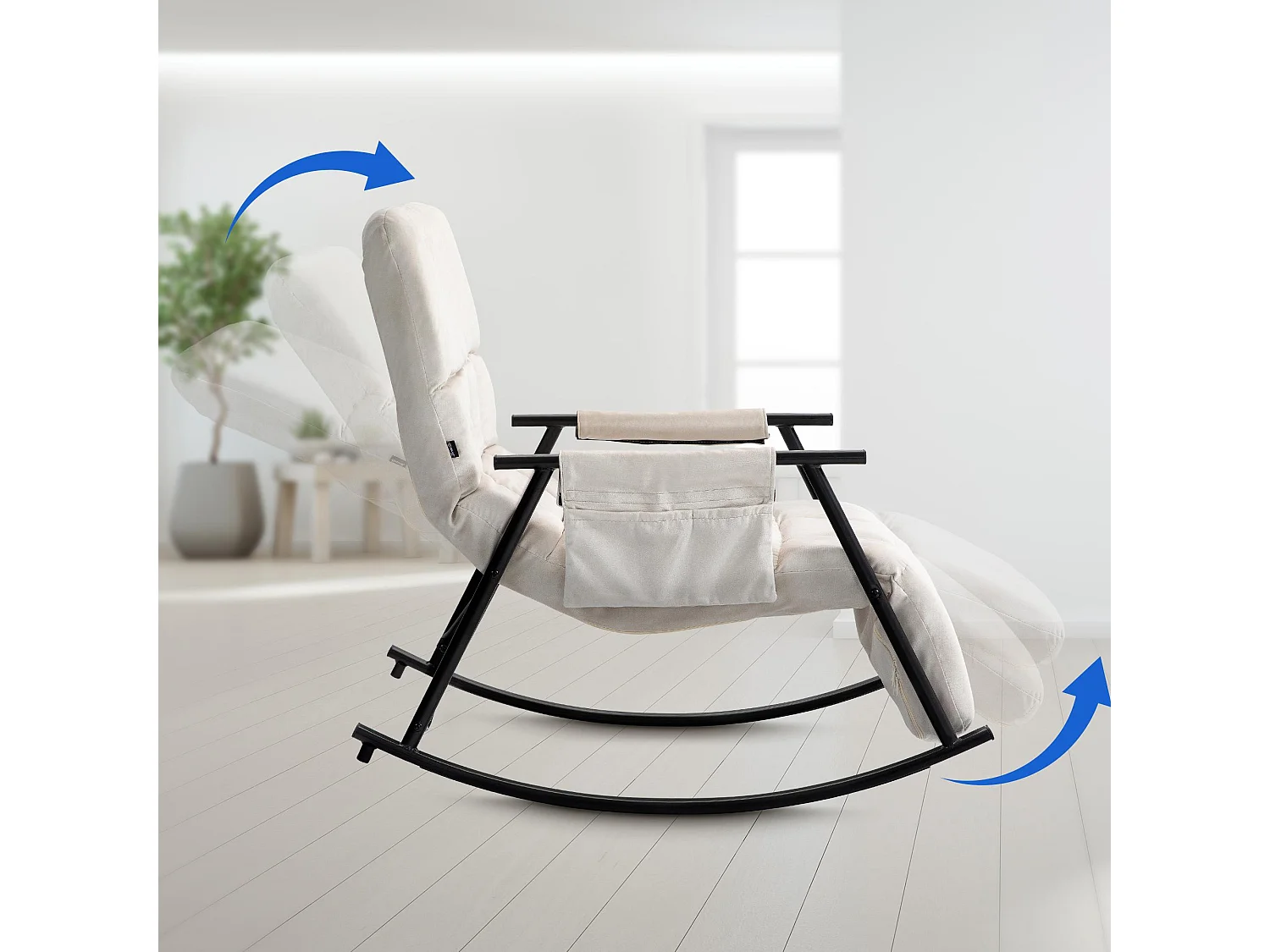 Fauteuil à bascule - Velours & Métal noir mat - Crème - Cathy