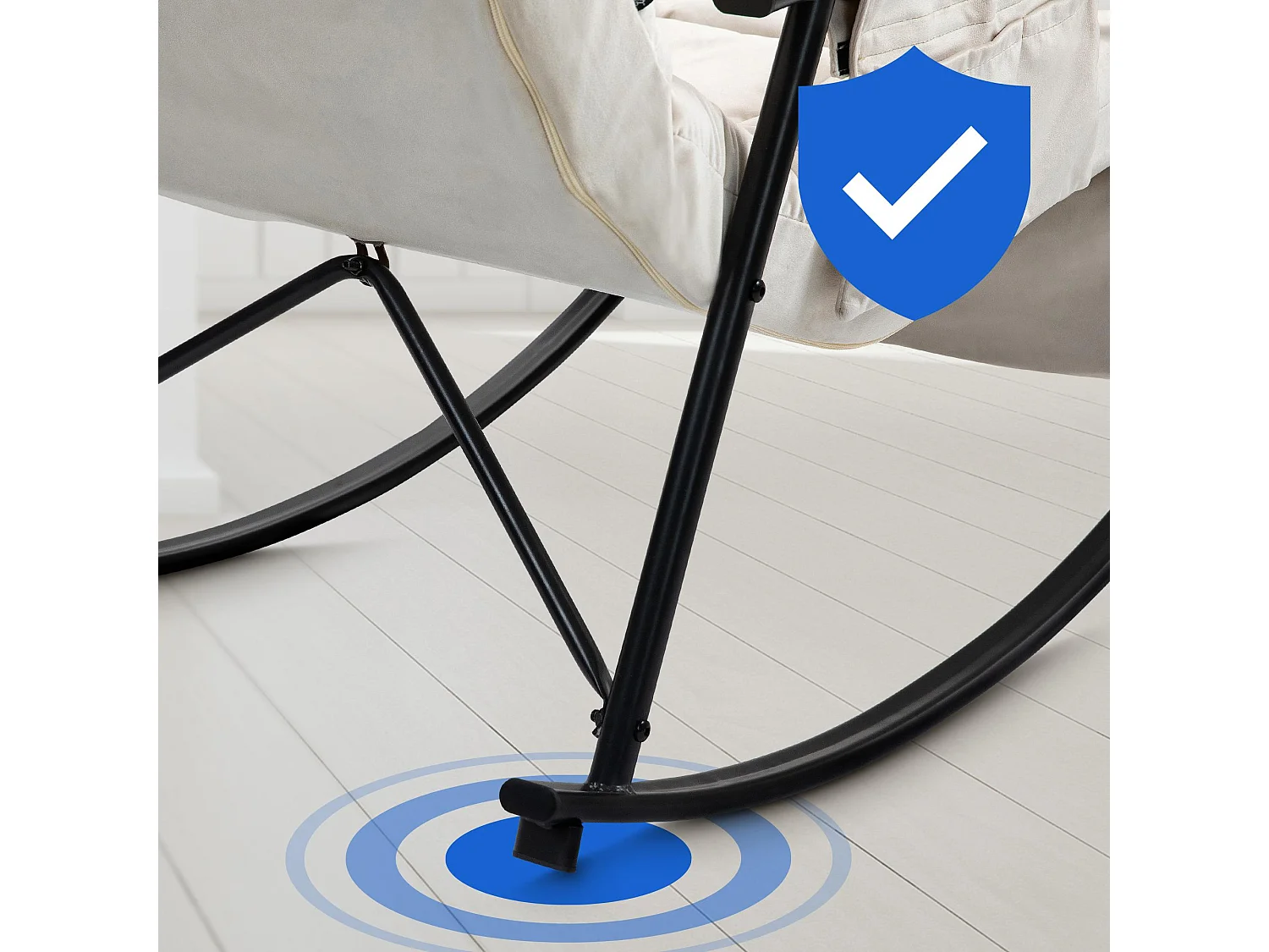 Fauteuil à bascule - Velours & Métal noir mat - Crème - Cathy