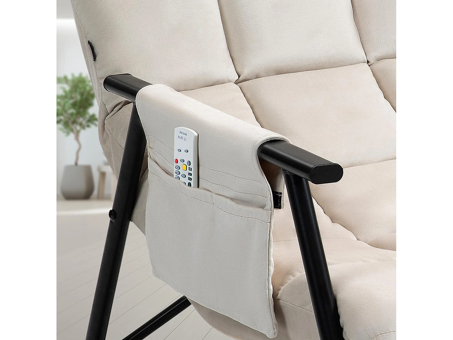 Fauteuil à bascule - Velours & Métal noir mat - Crème - Cathy