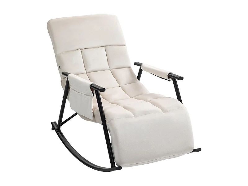 Fauteuil à bascule - Velours & Métal noir mat - Crème - Cathy