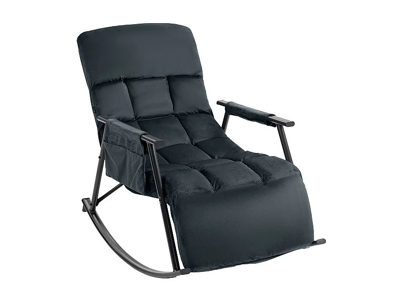 Fauteuil à bascule - Velours & Métal noir mat - Noir - Cathy