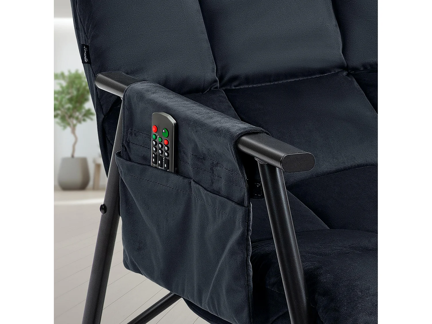 Fauteuil à bascule - Velours & Métal noir mat - Noir - Cathy