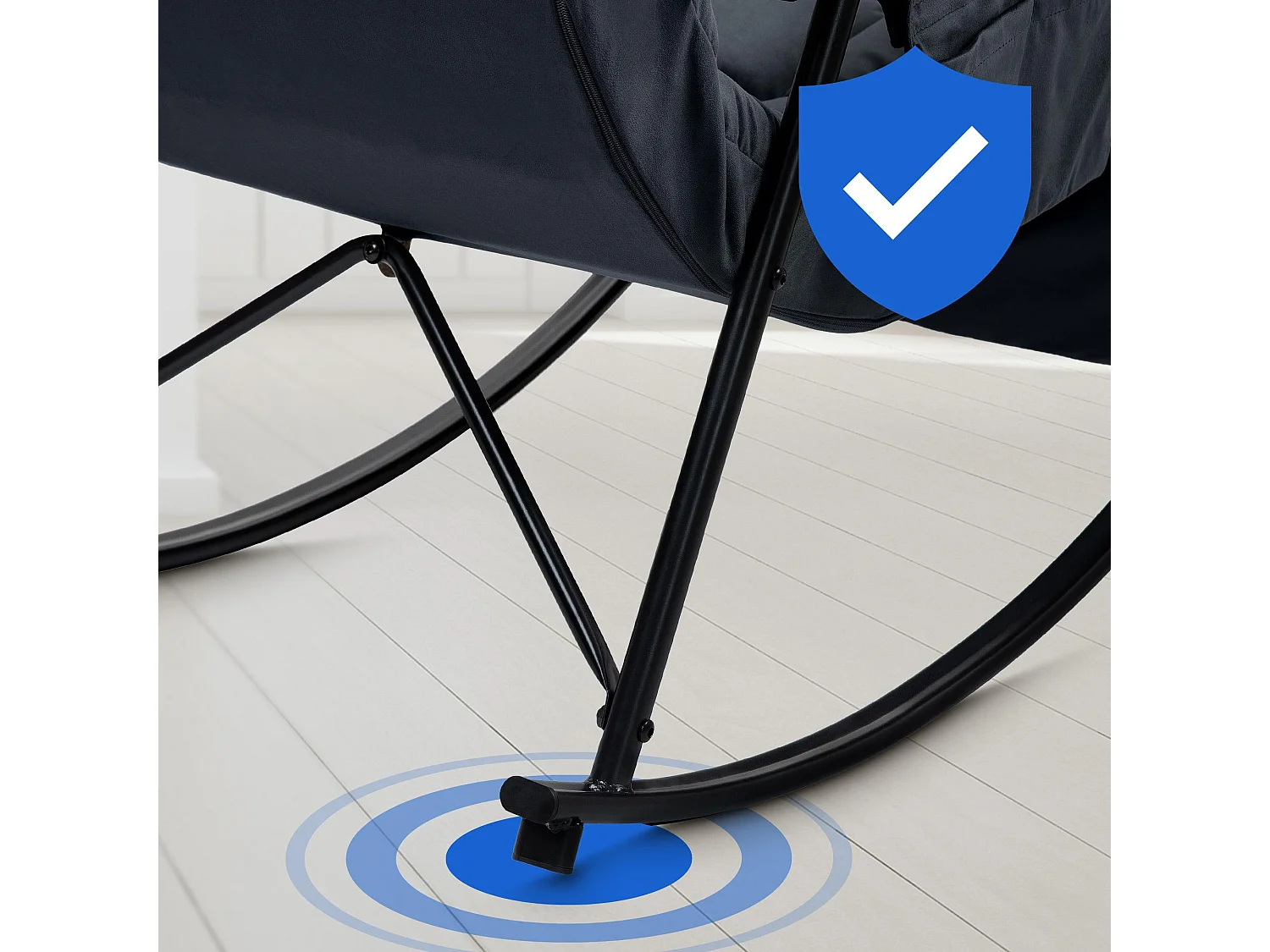 Fauteuil à bascule - Velours & Métal noir mat - Noir - Cathy