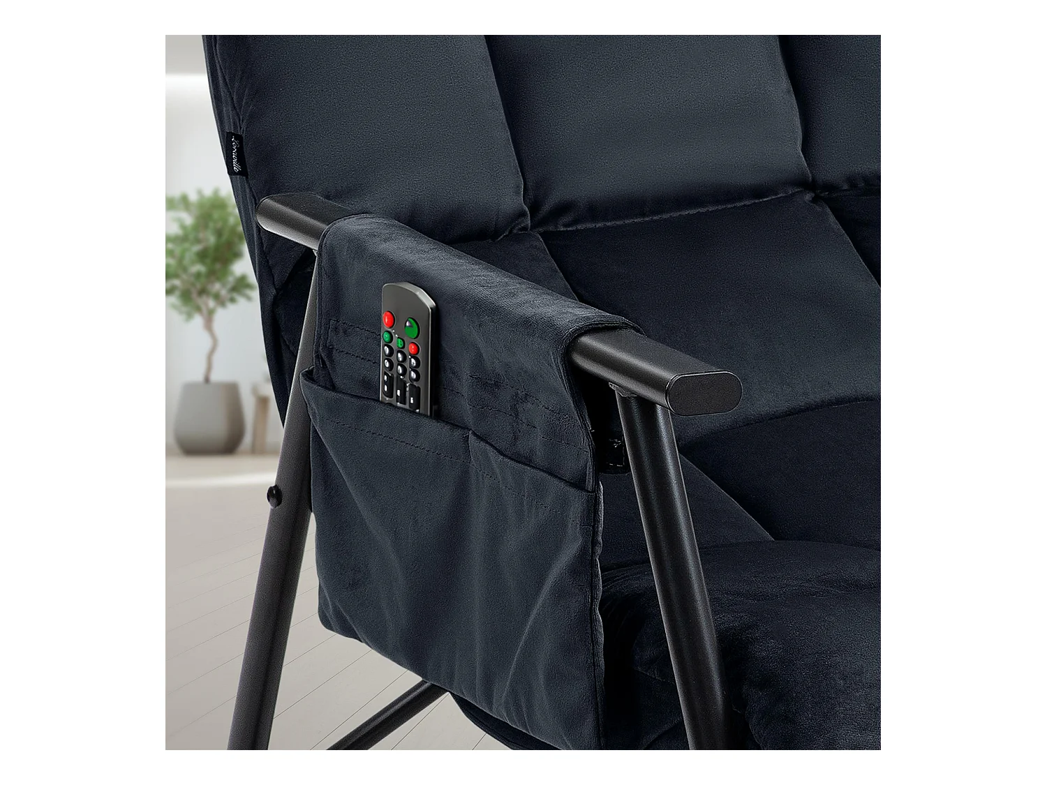 Fauteuil à bascule - Velours & Métal noir mat - Noir - Cathy