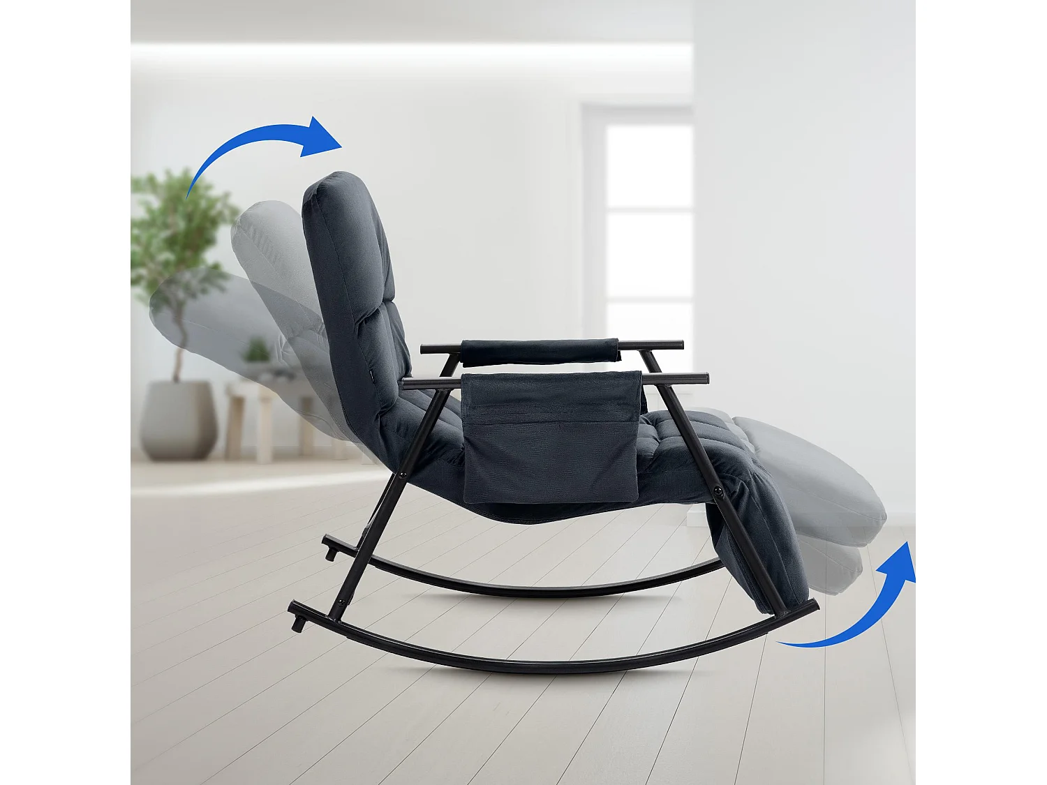 Fauteuil à bascule - Velours & Métal noir mat - Noir - Cathy