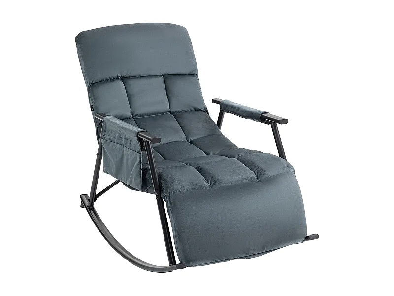 Fauteuil à bascule - Velours & Métal noir mat - Gris foncé - Cathy