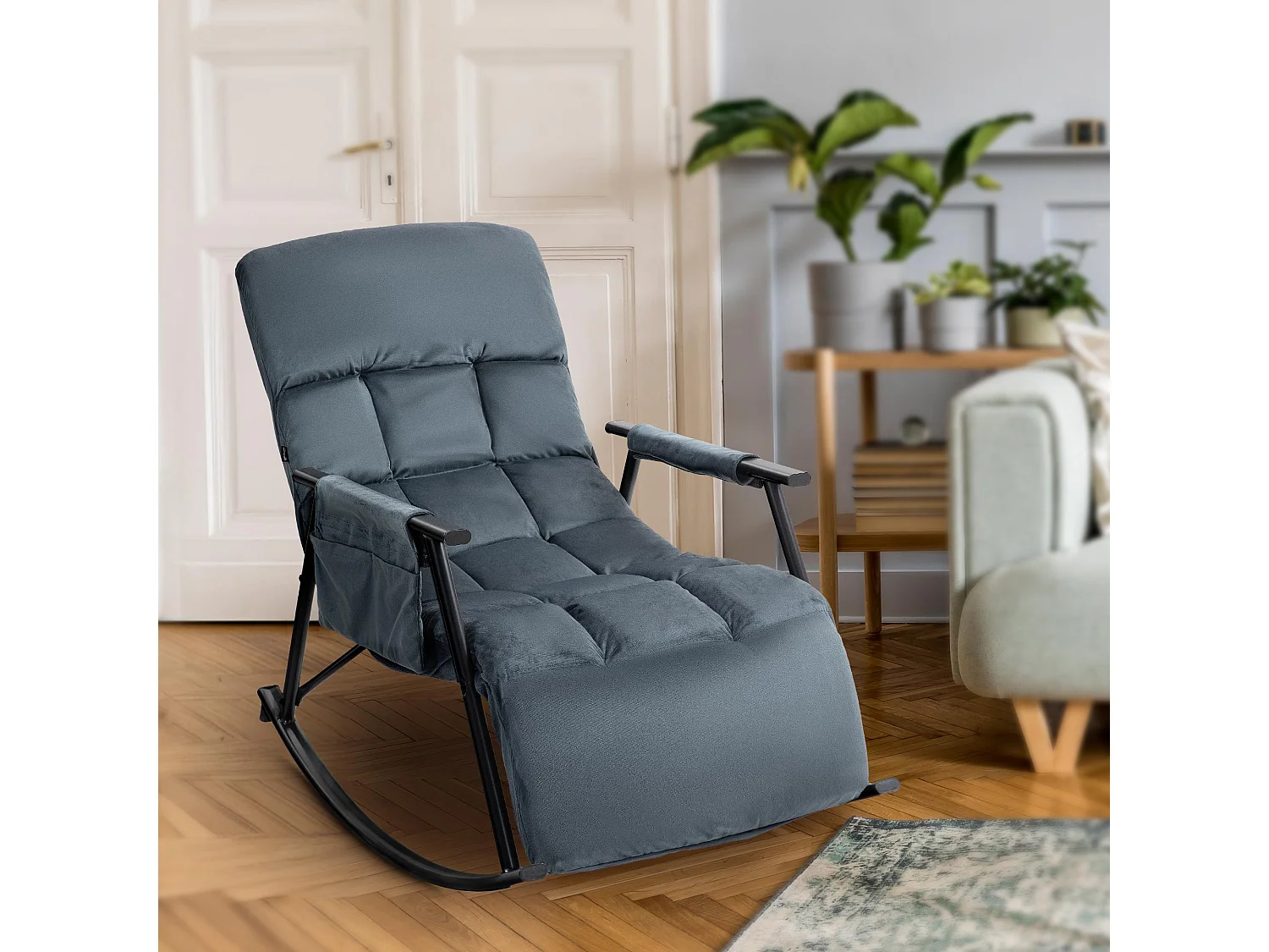 Fauteuil à bascule - Velours & Métal noir mat - Gris foncé - Cathy