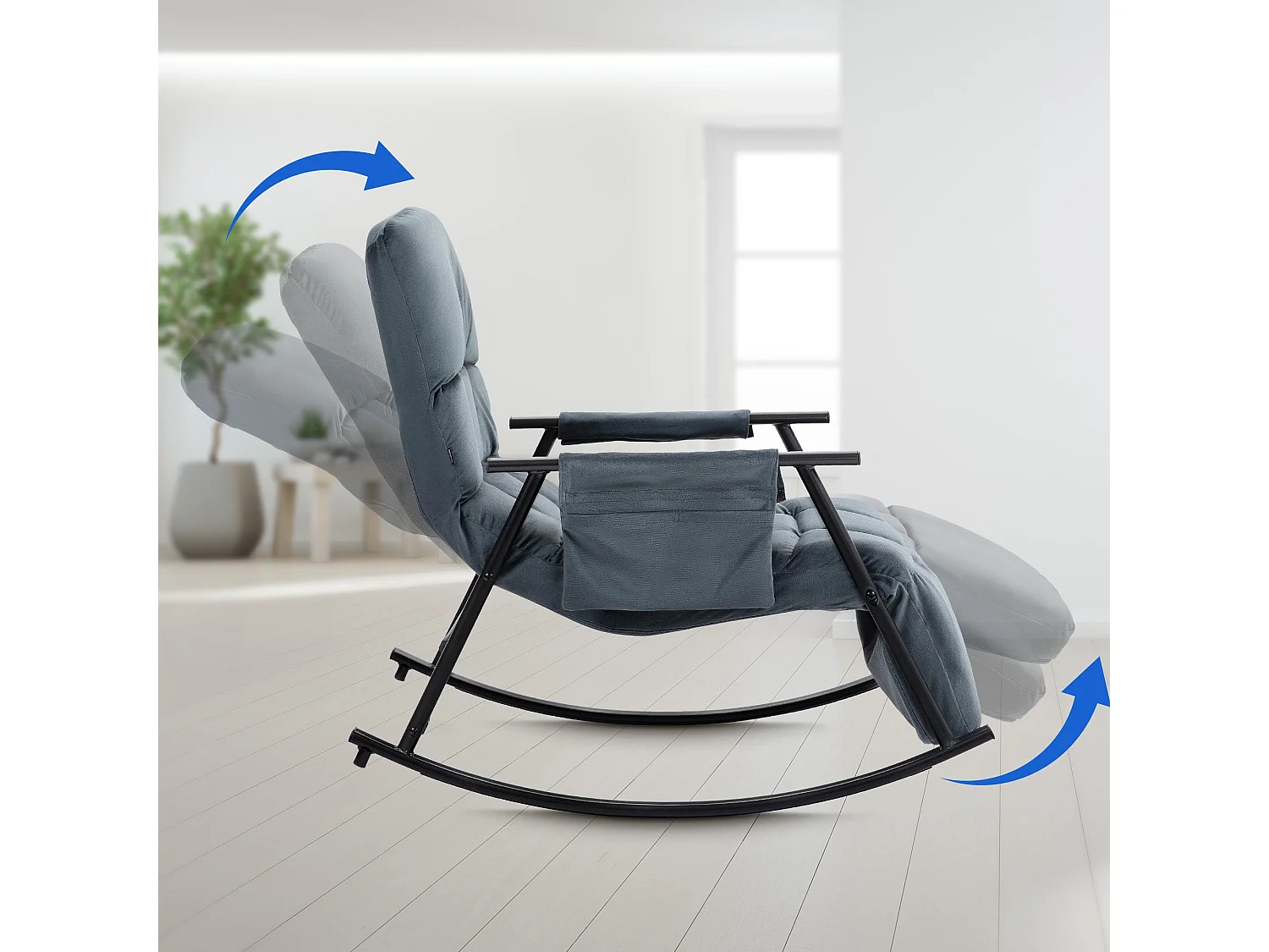 Fauteuil à bascule - Velours & Métal noir mat - Gris foncé - Cathy