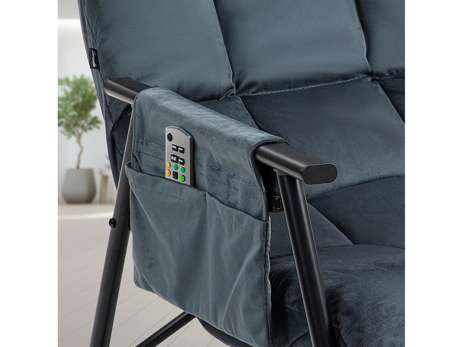 Fauteuil à bascule - Velours & Métal noir mat - Gris foncé - Cathy