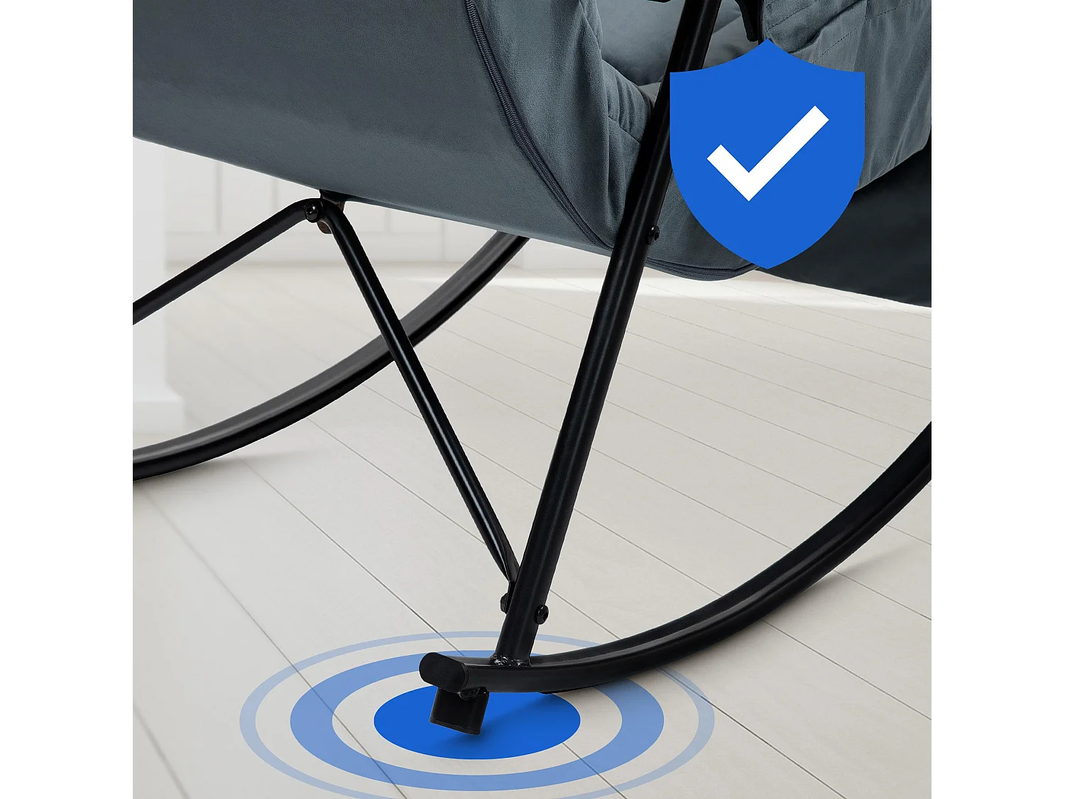 Fauteuil à bascule - Velours & Métal noir mat - Gris foncé - Cathy