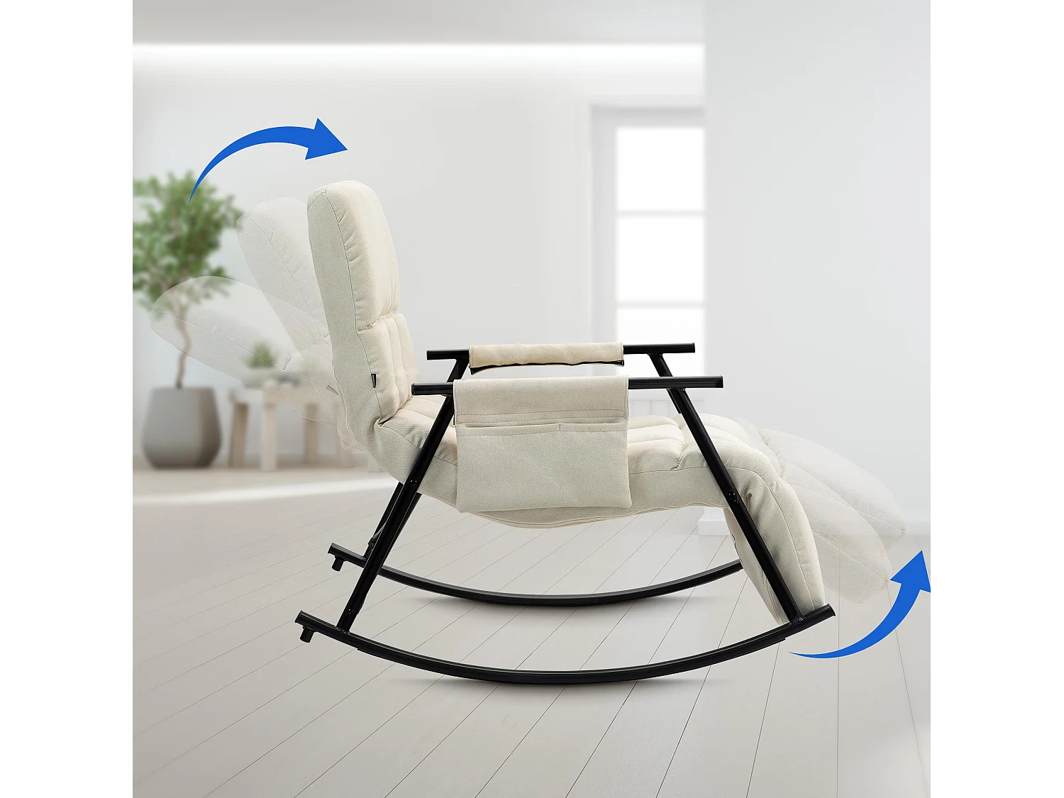 Fauteuil à bascule - Tissu & Métal noir mat - Crème - Cathy