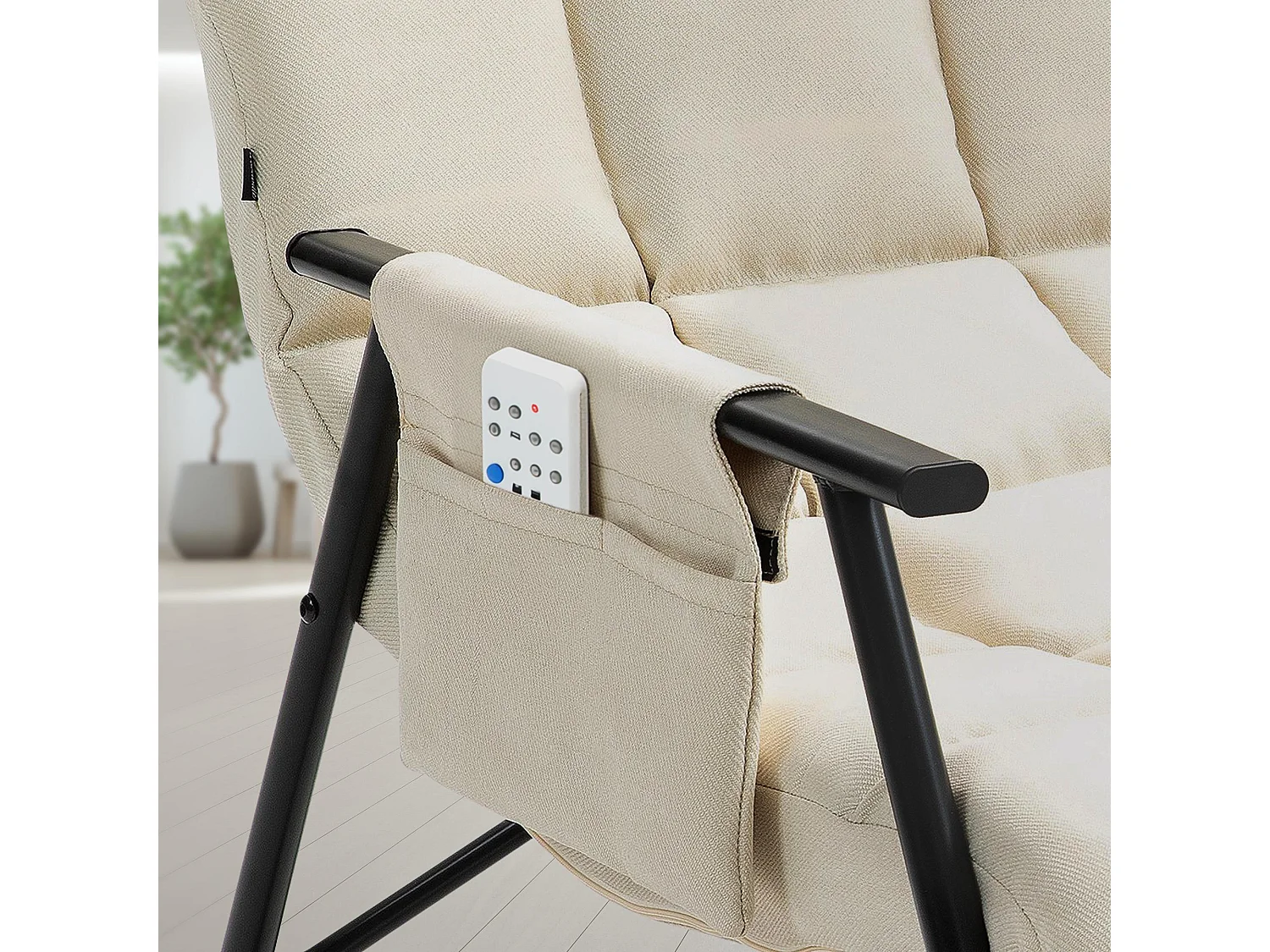 Fauteuil à bascule - Tissu & Métal noir mat - Crème - Cathy