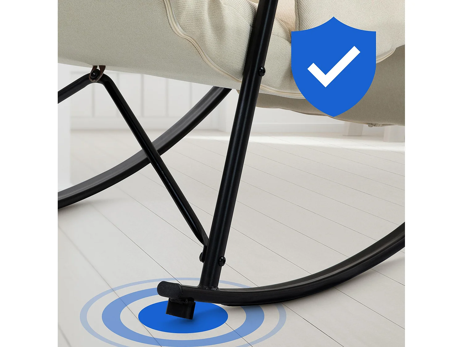 Fauteuil à bascule - Tissu & Métal noir mat - Crème - Cathy