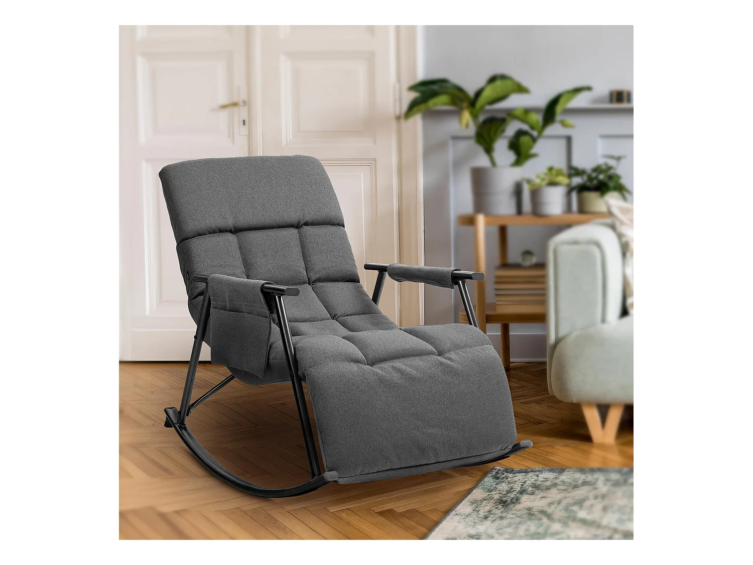 Fauteuil à bascule - Tissu & Métal noir mat - Gris foncé - Cathy