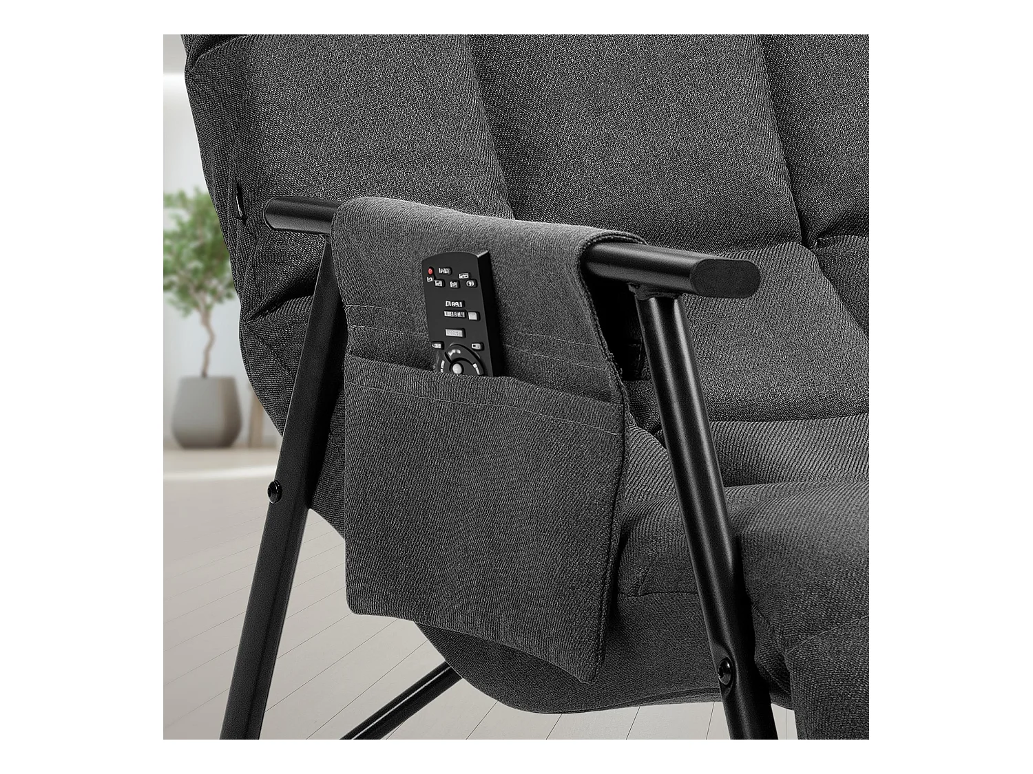 Fauteuil à bascule - Tissu & Métal noir mat - Gris foncé - Cathy