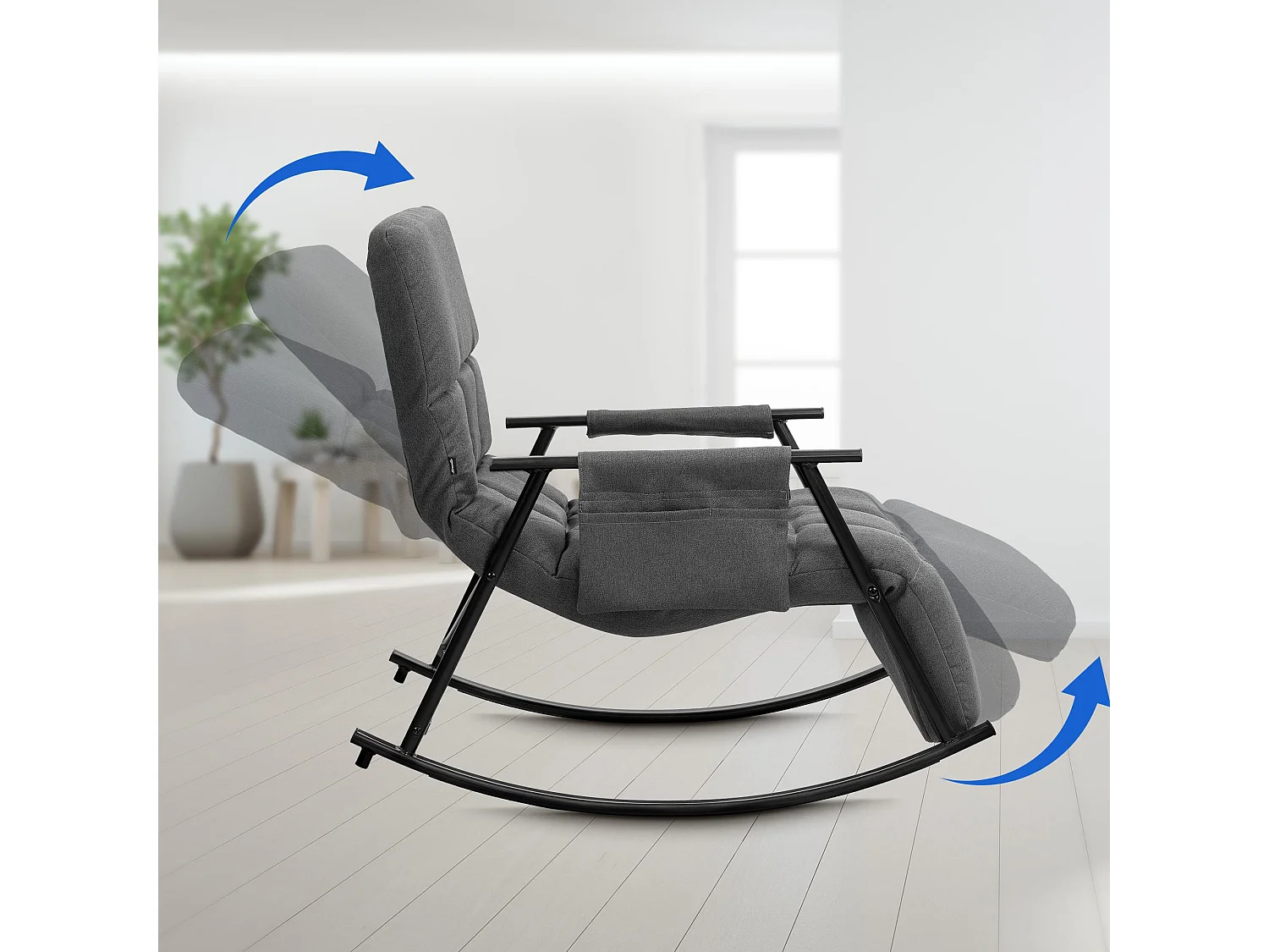 Fauteuil à bascule - Tissu & Métal noir mat - Gris foncé - Cathy