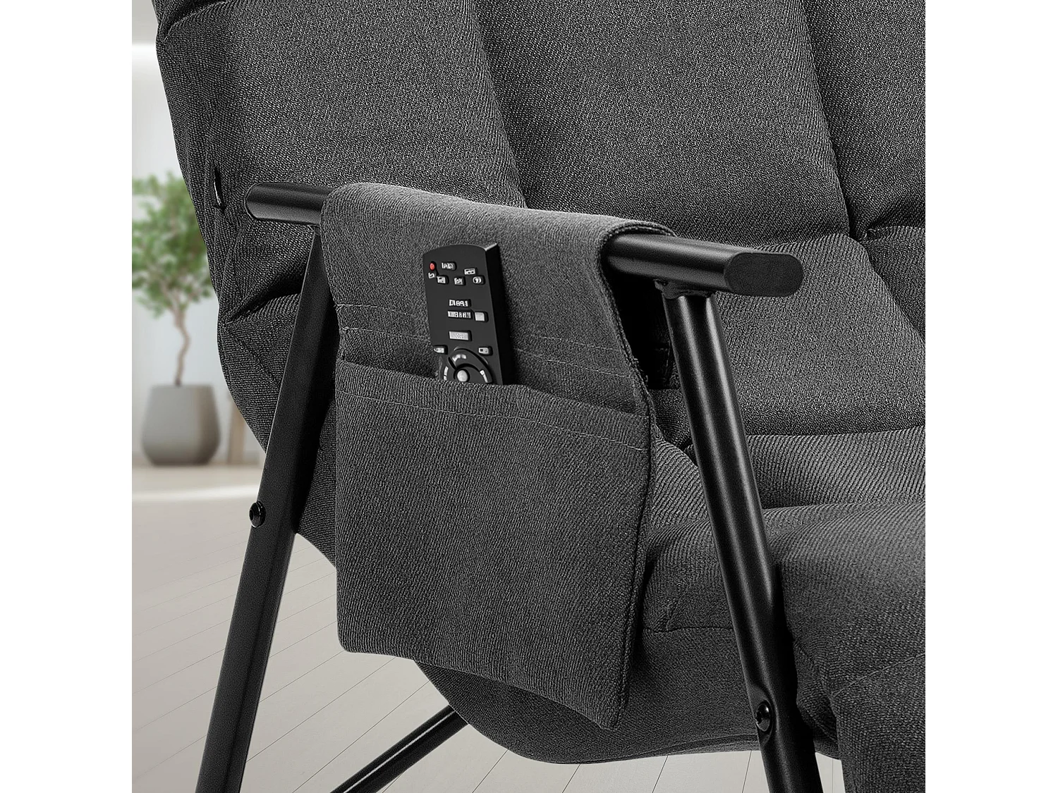 Fauteuil à bascule - Tissu & Métal noir mat - Gris foncé - Cathy