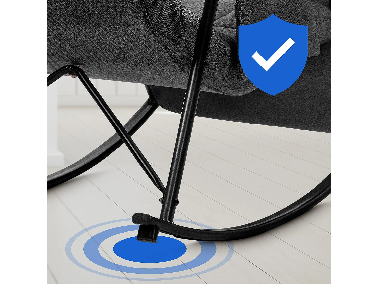 Fauteuil à bascule - Tissu & Métal noir mat - Gris foncé - Cathy