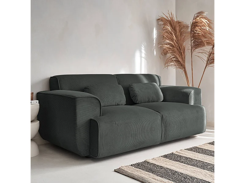 Canapé Wallas. 2 places. tissu velours côtelé gris foncé L 180 x P 98 x H 73cm