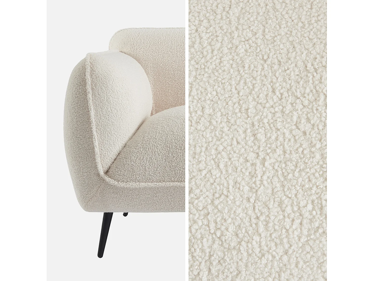 Divano in tessuto bouclé crema a 3 posti , crema