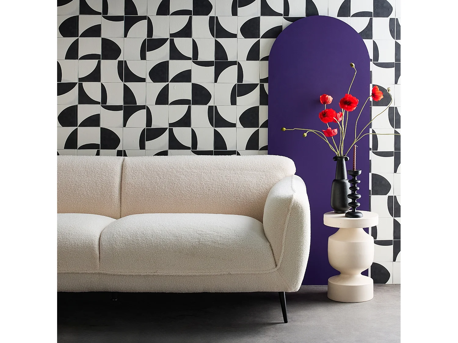 Divano in tessuto bouclé crema a 3 posti , crema