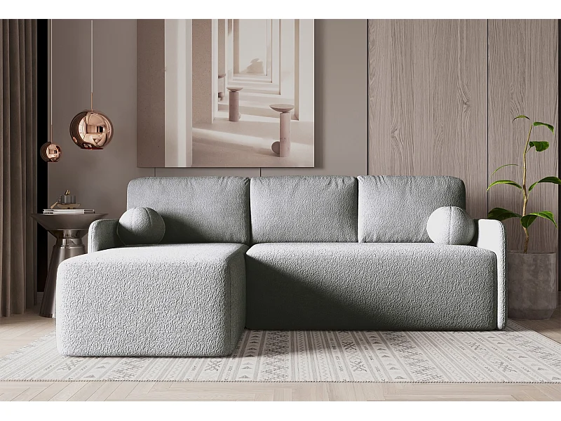 Ecksofa mit Schlaffunktion - Bouclé-Bezug in Grau - BLOOM