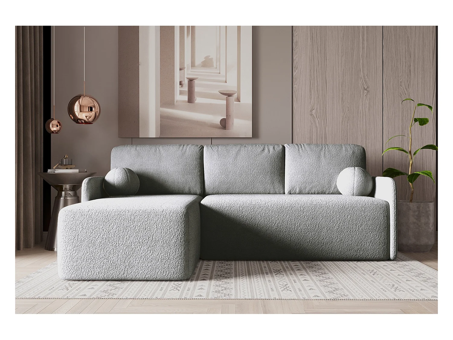 Canapé d'angle réversible - en bouclette grey - BLOOM
