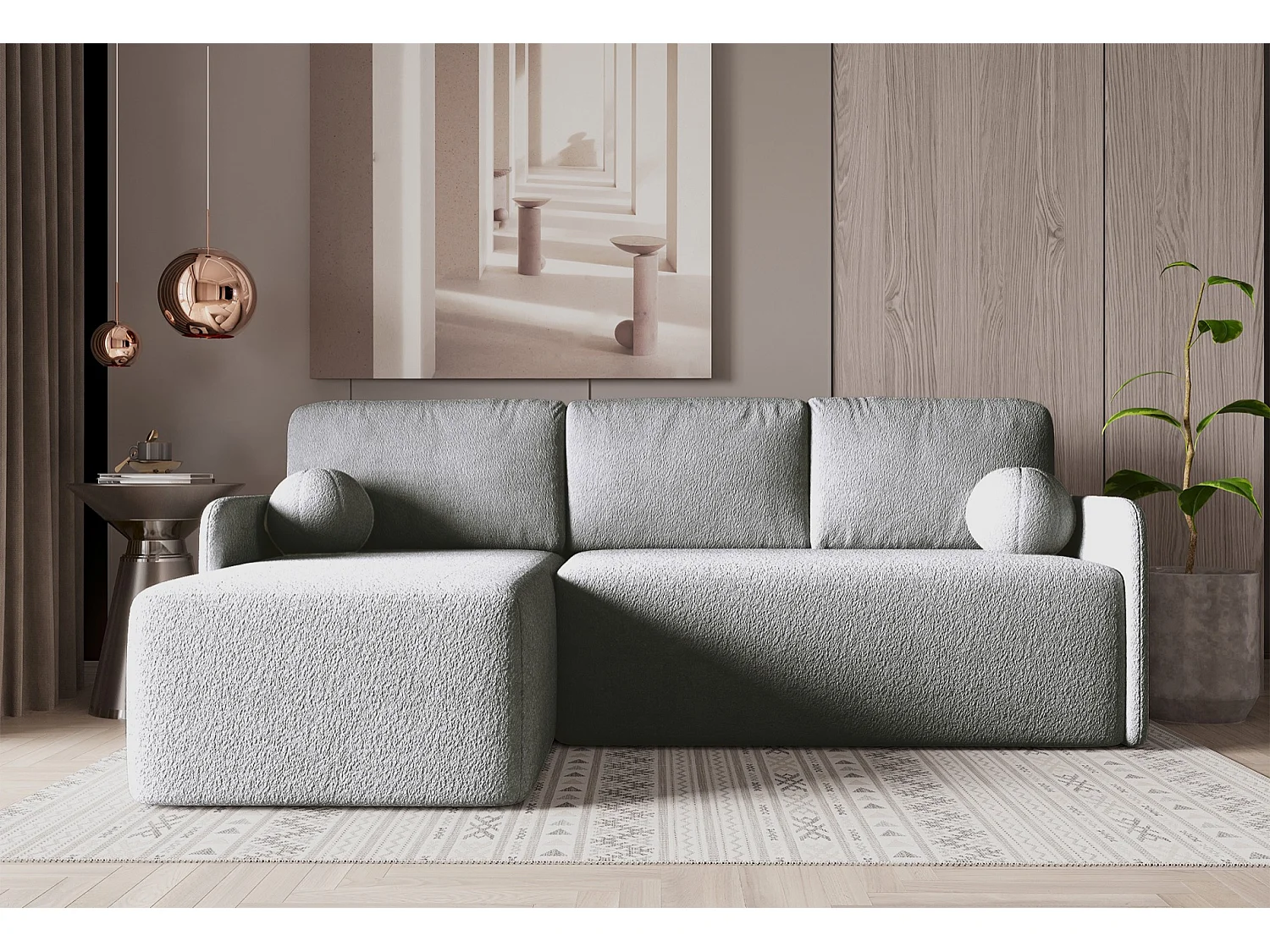 Canapé d'angle réversible - en bouclette grey - BLOOM