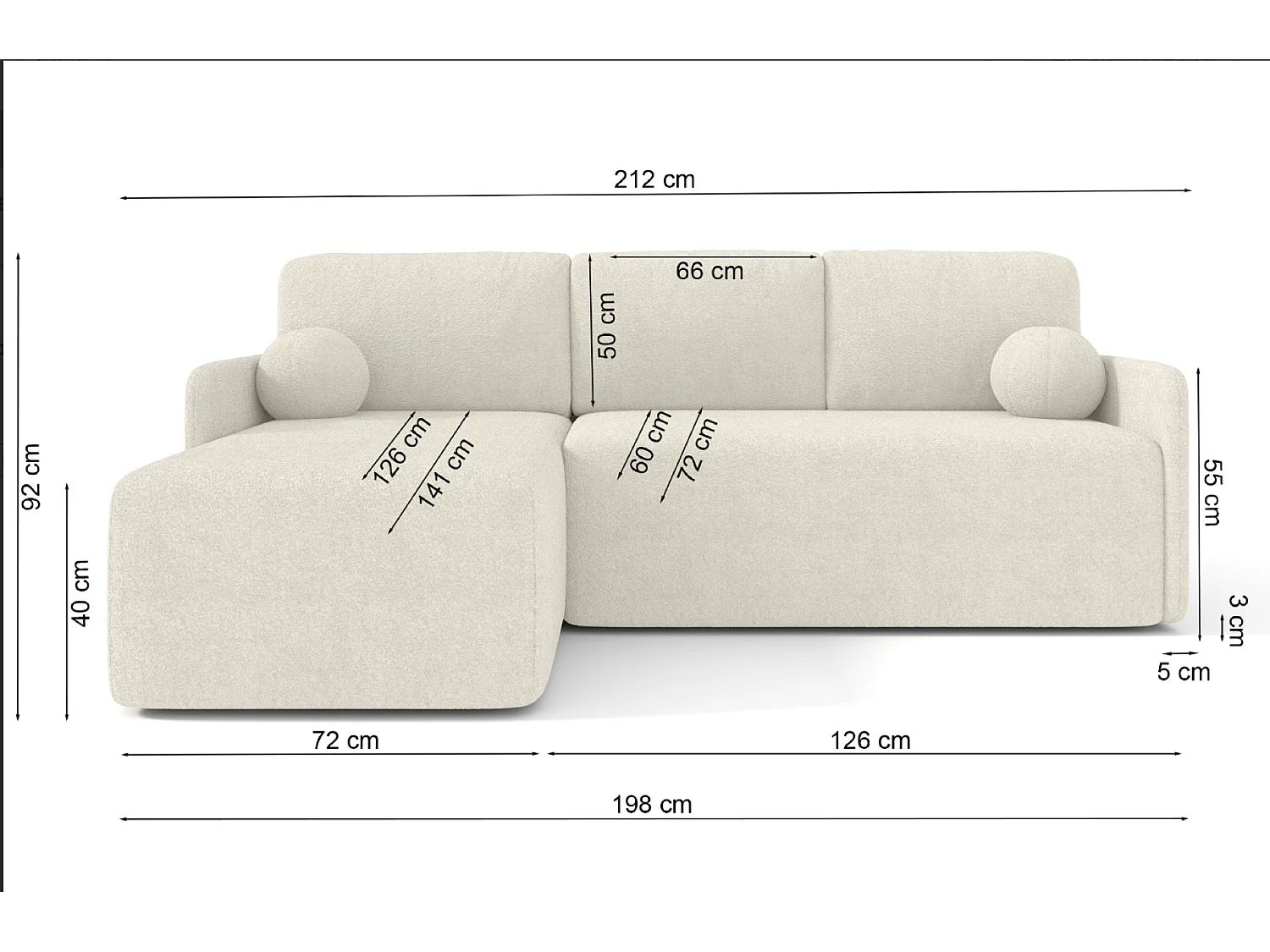 Ecksofa mit Schlaffunktion - Bouclé-Bezug in Beige - BLOOM