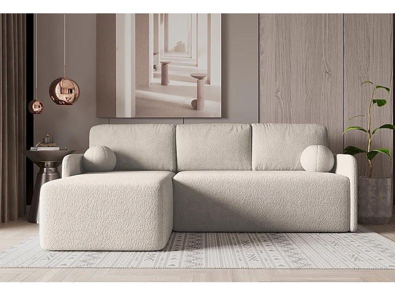 Ecksofa mit Schlaffunktion - Bouclé-Bezug in Beige - BLOOM