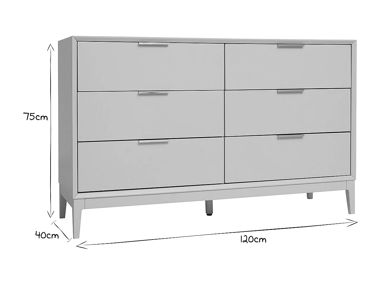 Cómoda blanca mate y metal dorado 6 cajones L120 cm GIANA