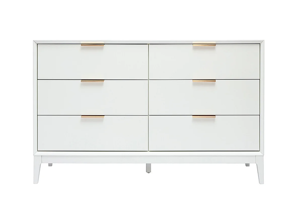 Commode blanche mat et métal doré 6 tiroirs L120 cm GIANA
