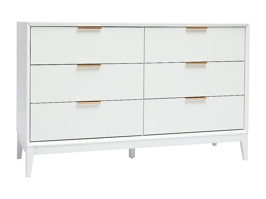 Cómoda blanca mate y metal dorado 6 cajones L120 cm GIANA