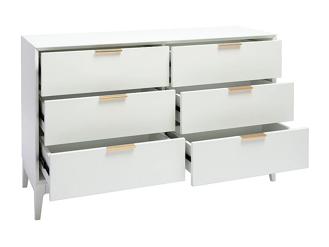 Cómoda blanca mate y metal dorado 6 cajones L120 cm GIANA