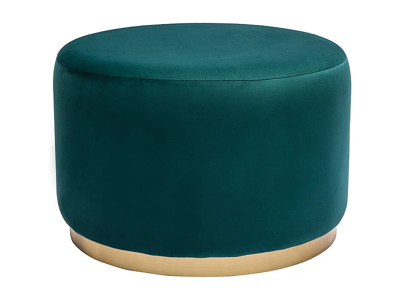 Puf redondo de terciopelo azul petróleo y metal dorado D54 cm AMAYA