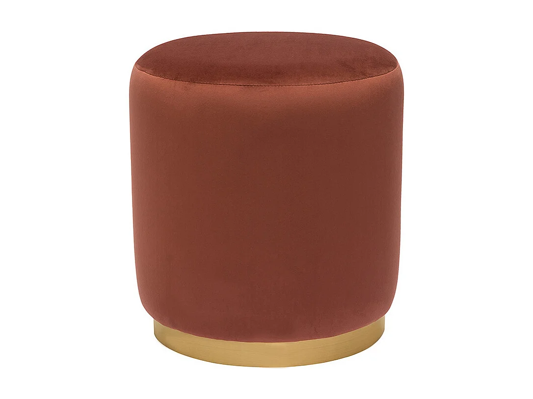 Pouf rond en velours rouge tomette et métal doré D40 cm AMAYA
