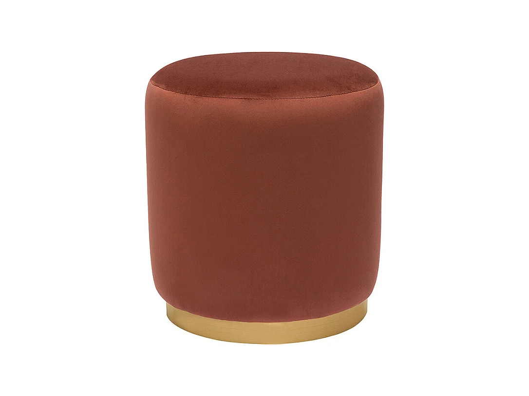 Runder Samt-Pouf in Ziegelrot und goldenem Metall D40 cm AMAYA