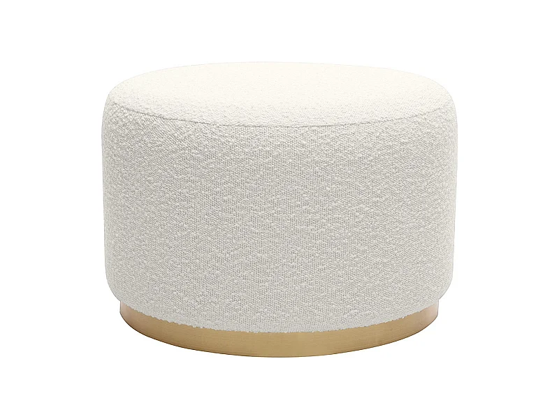 Pouf rond en tissu effet laine bouclée blanc cassé et métal doré D54 cm AMAYA