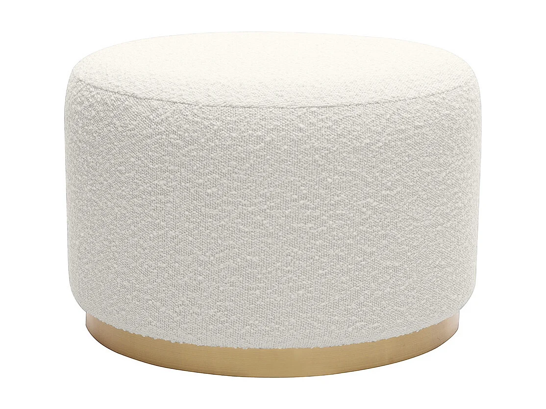 Pouf rond en tissu effet laine bouclée blanc cassé et métal doré D54 cm AMAYA