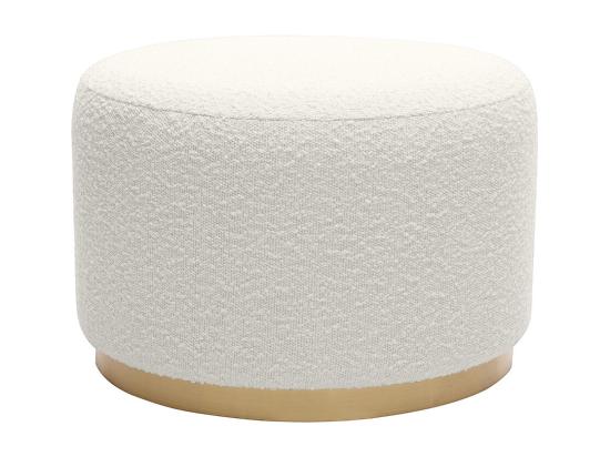 vente unique Pouf rond en tissu effet laine bouclée blanc cassé et métal doré D54 cm AMAYA