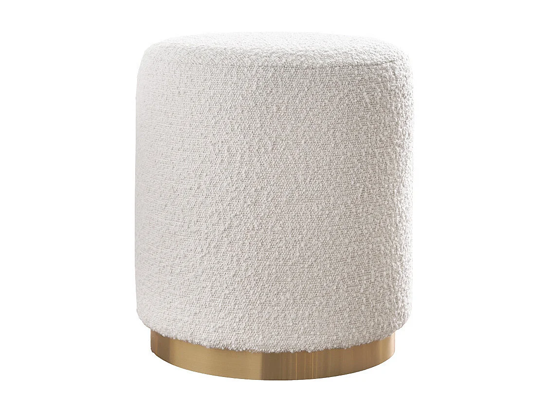 Pouf rond en tissu effet laine bouclée blanc cassé et métal doré D40 cm AMAYA