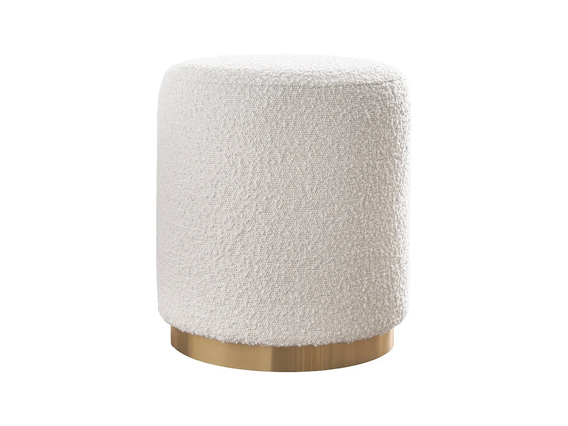 Runder Pouf aus weißem Wollbouclé-Effektstoff und goldenem Metall D40 cm AMAYA